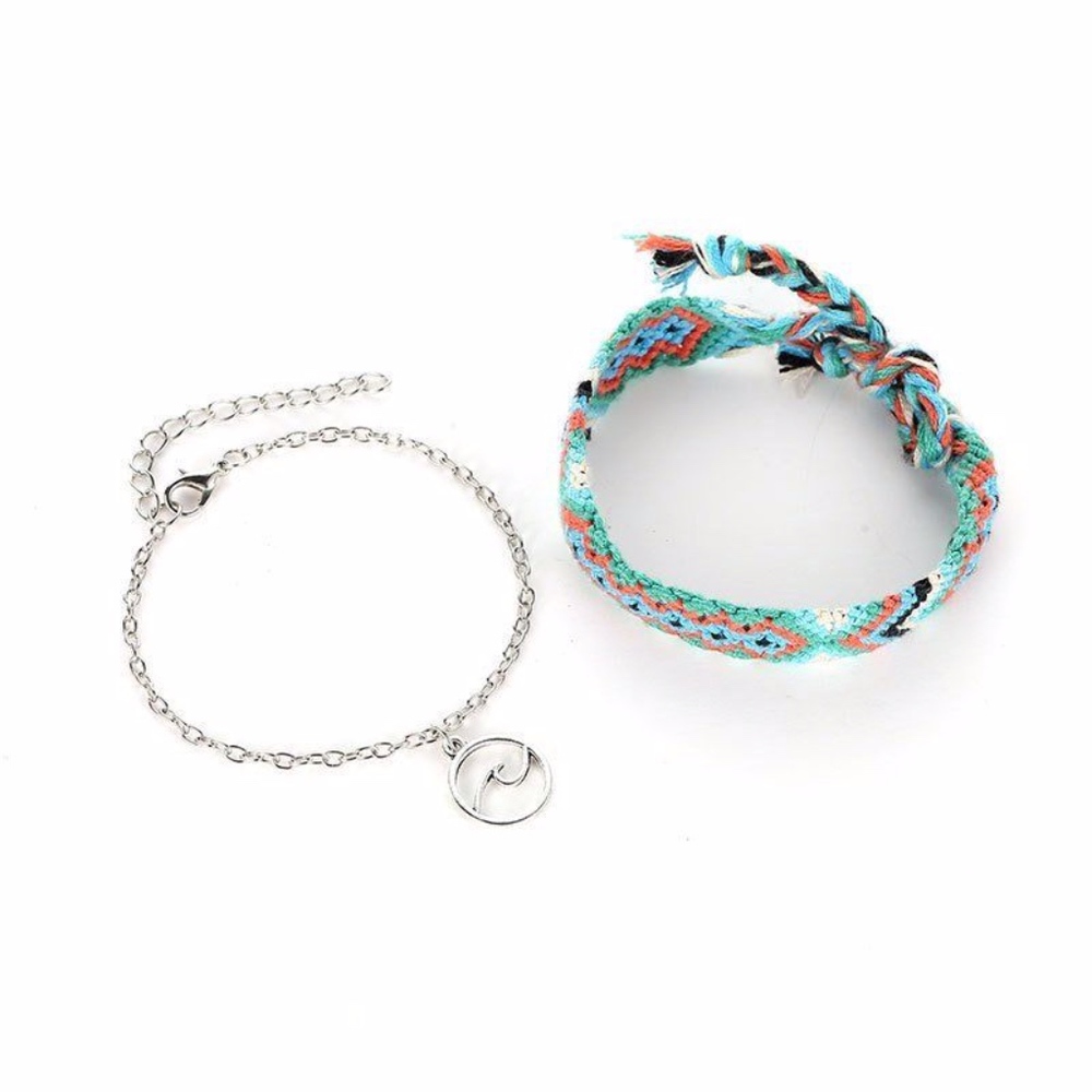Handmade 2-piece Braided Beach and Wave Anklet Set - Picture 3 of 4